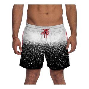 Le Club Original Snow Swim Board Trunks Shorts Snow White Black Mens Size XL